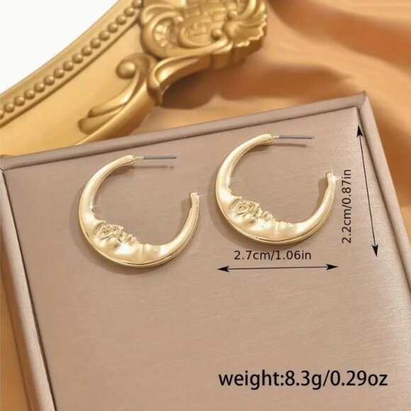NEW Burnished 18K Gold Plated Crescent Moon Hoop Earrings - Picture 3 of 4